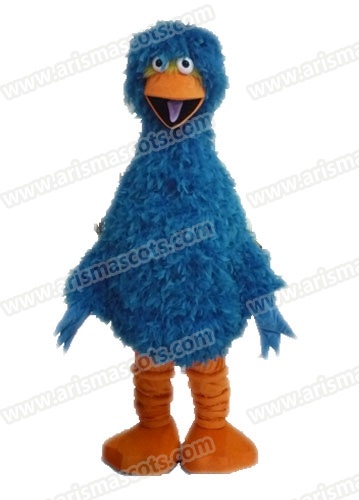 Brisk Long Fur Blue Big Bird Mascot Costume Cartoon Character Mascotte Fancy Dress Yellow Forehand Orange Mouth Legs Feet ZZ309